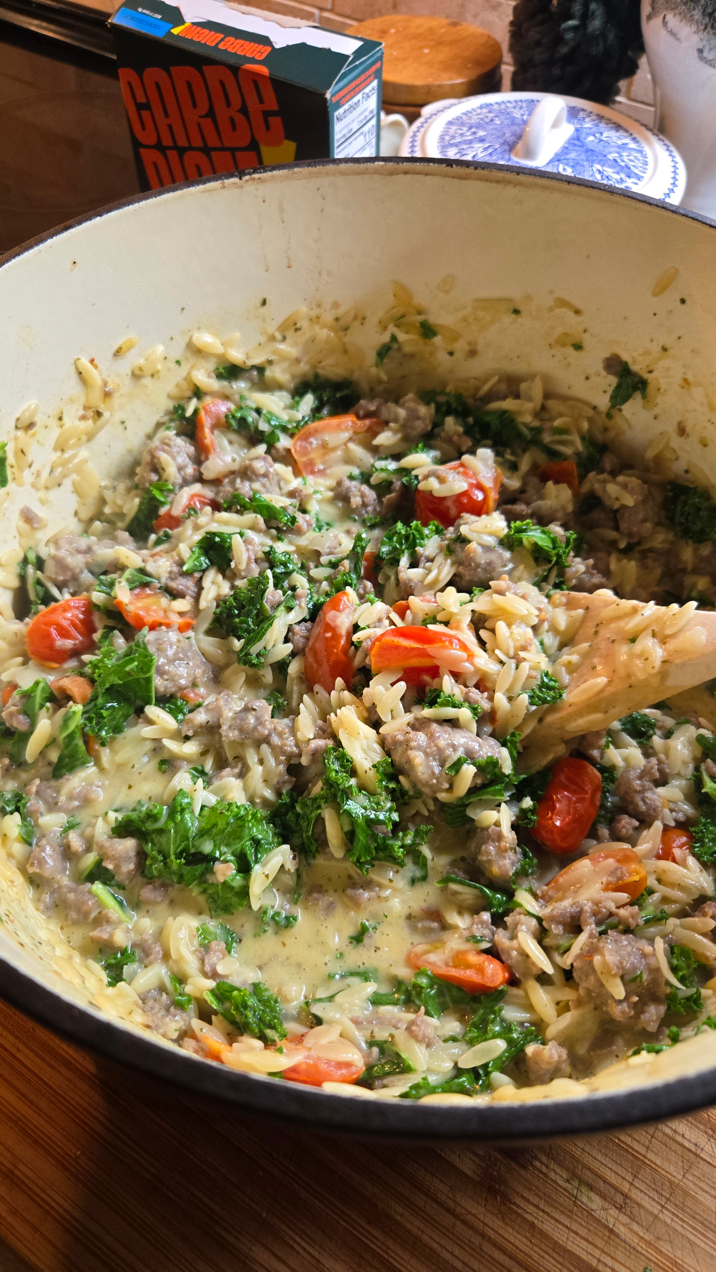 1-Pot Creamy Kale and Sausage Orzo