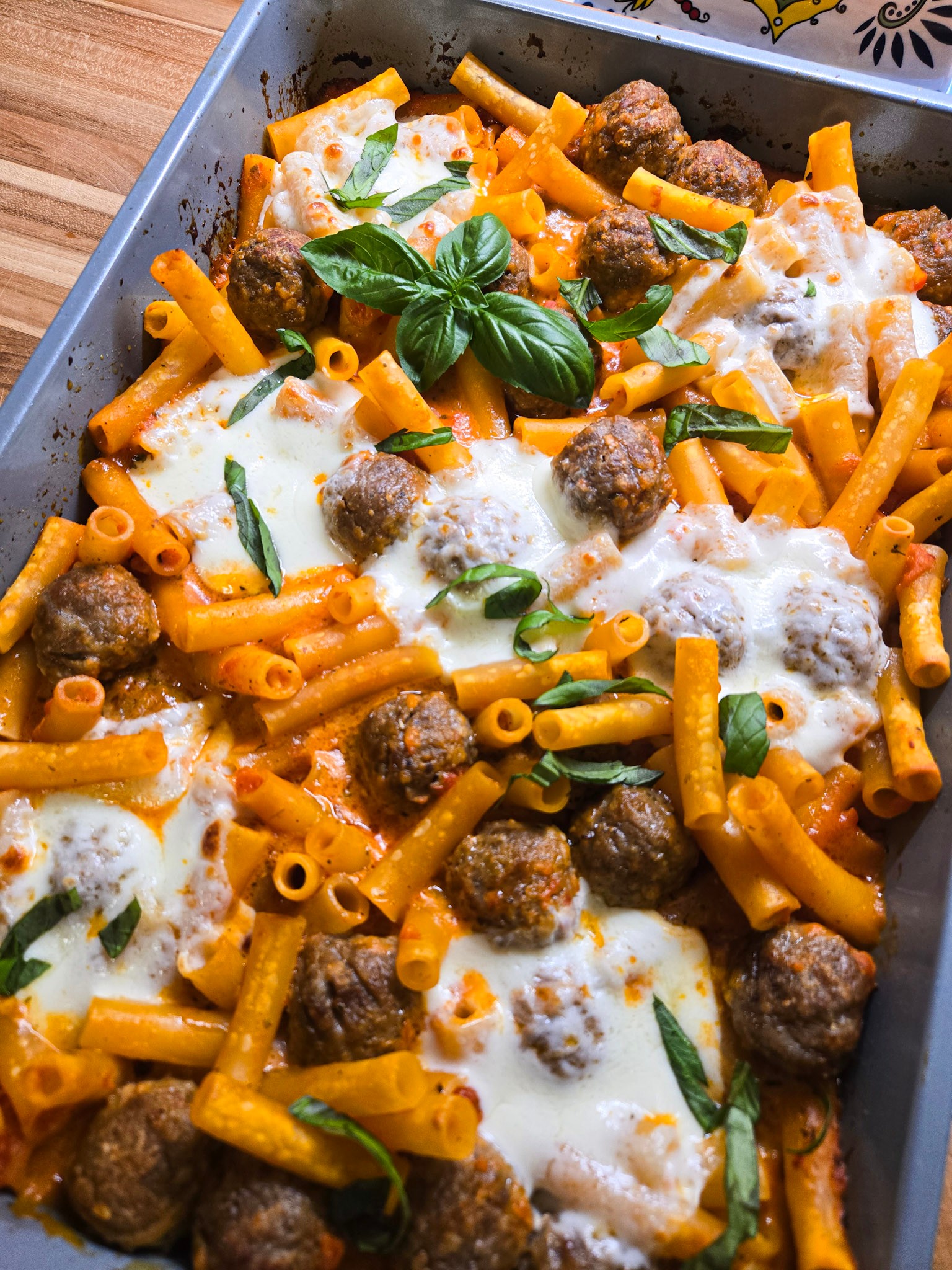 Dump and Bake Meatball Ziti Casserole